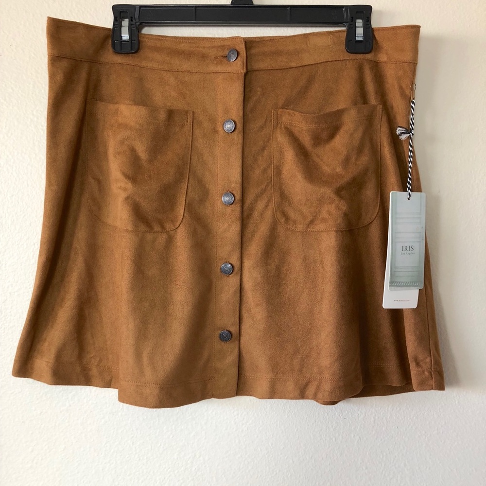 Iris Light Brown Suede Button Down Skirt Size XL